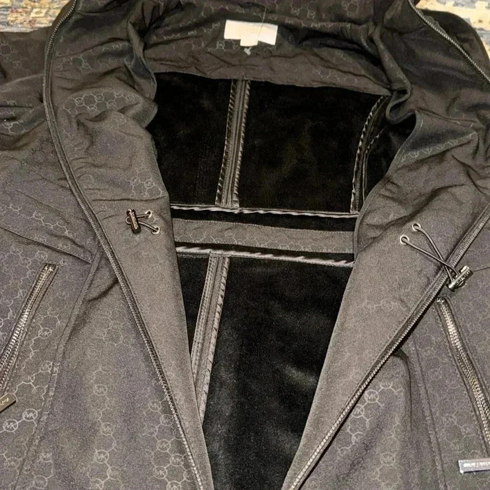 NWT $280 Michael Kors Designer Blk Signature Coat Trench Water Resistant Woven - Picture 11 of 16